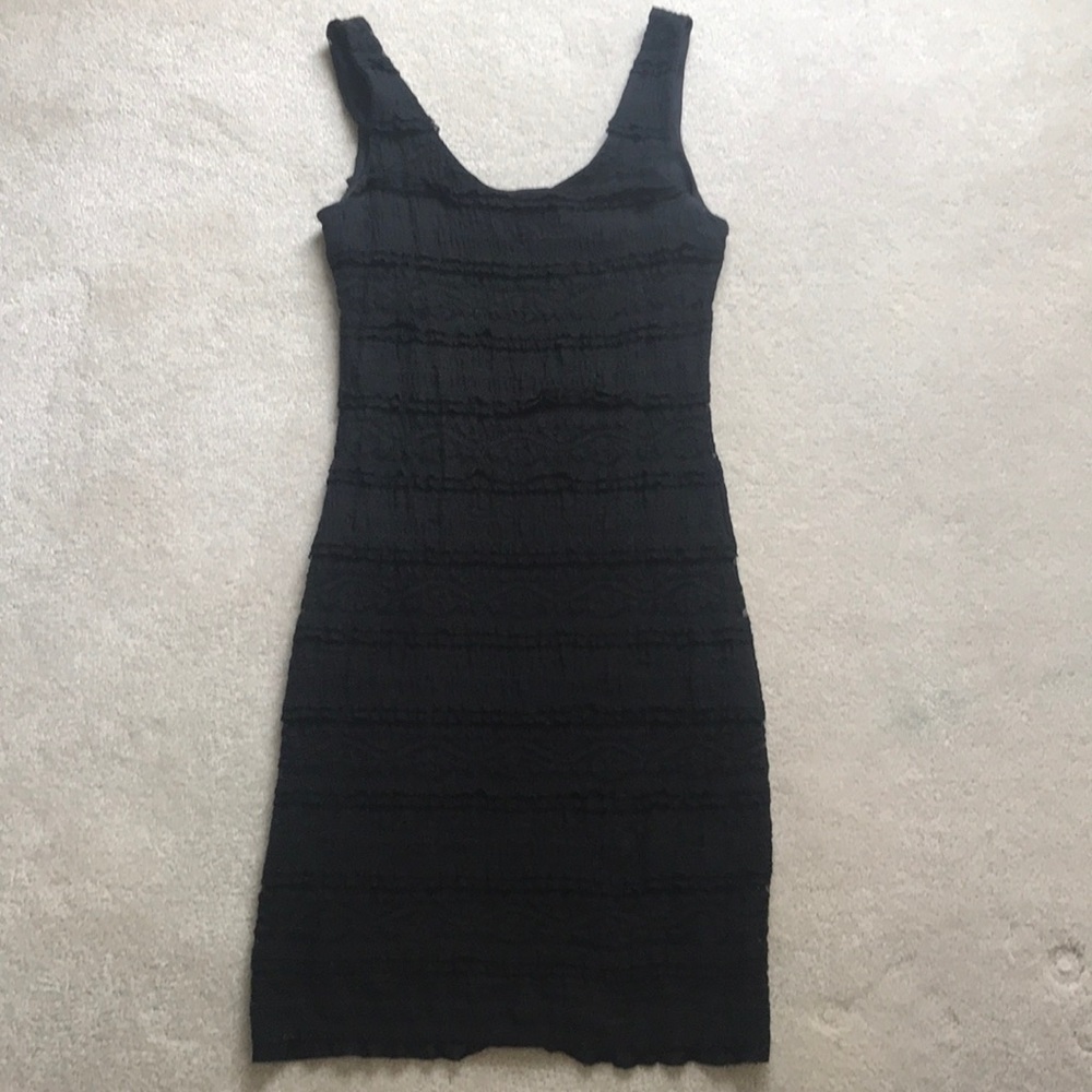 Macy’s black fringe cocktail dress!